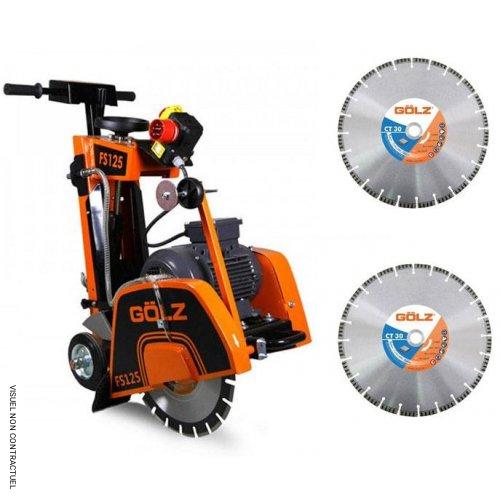 Scie à sol électrique FS125E avec moteur triphasé 3 kW + 2 disques CT30 Ø 350 mm - GOLZ - Image 1