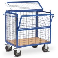 Chariot Container Grillagé Avec Panneau Rabattable et Couvercle - PLANORGA