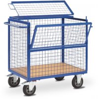 Chariot Container Grillagé Avec Panneau Rabattable et couvercle - PLANORGA