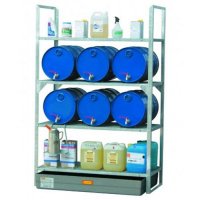 Rayonnage 540 avec cale-fûts pour 6 fûts 60 litres ou petits récipients - Pour produits non corrosifs - CEMO