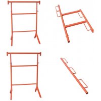 Tréteau Métal de Maçon Piétement Fixe Livré par Paire + Porte-Outils + Garde Corps - MONDELIN